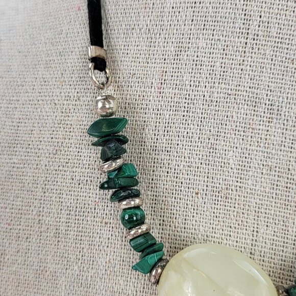 TC 20 Mexico Sterling Silver 925 Jade and Malachite Necklace 16 in Toggle Clasp - Picture 4 of 11